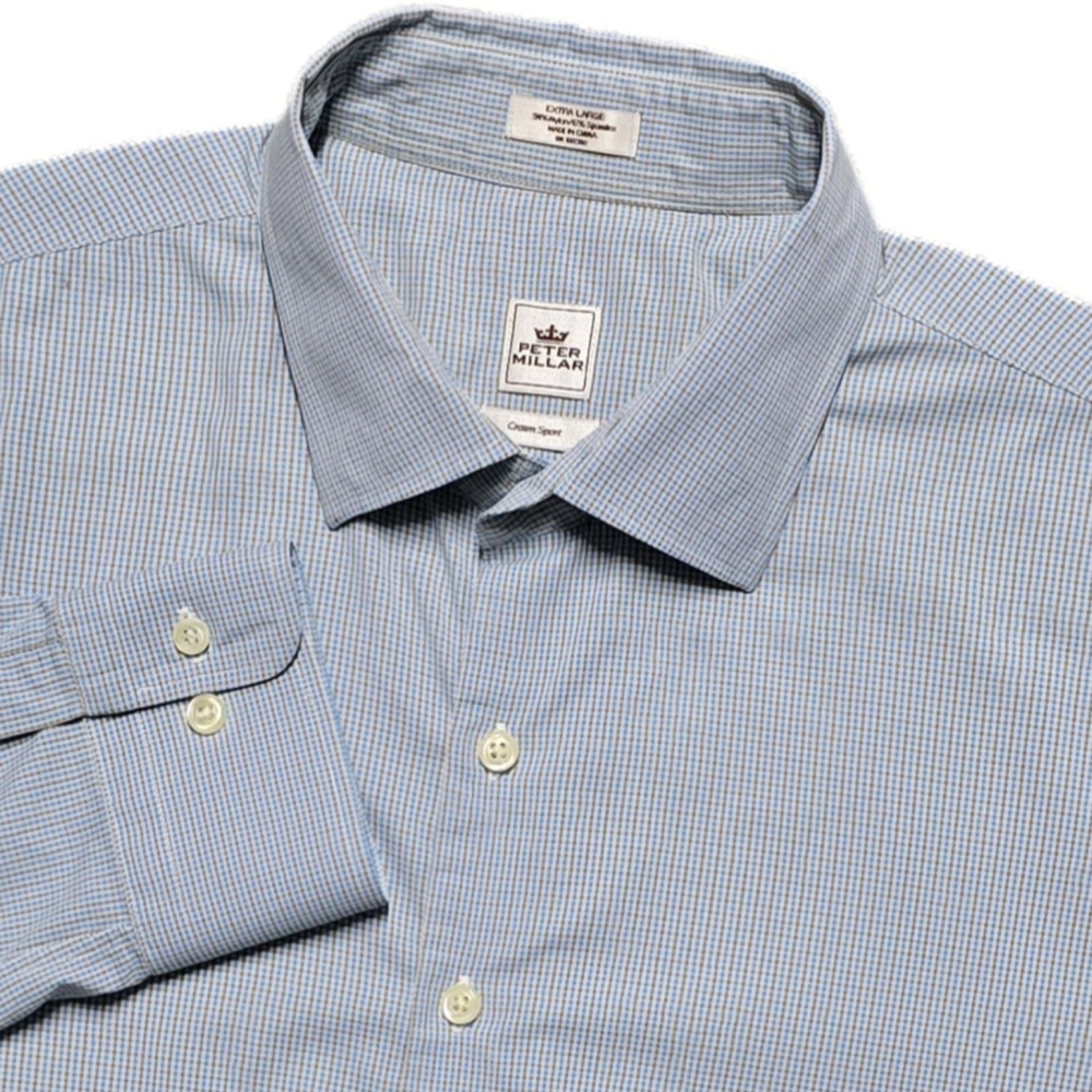 Peter Millar Crown Sport Performance Button Down Shirt Men XL Stretch Blue Check